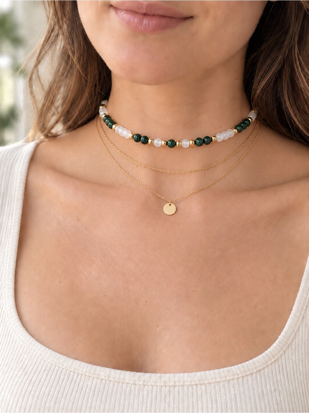 Tree Agate & White Cat’s Eye Beaded Choker